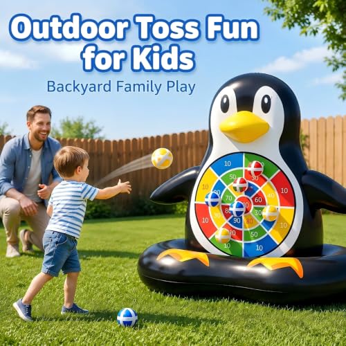 MOONTOY Fun Pool Toys, Inflatable Dart Board Floating Water Game for Kids Ages 4-8 8-12, Outdoor Backyard & Beach Games for Boys Girls Teens and Adults - color: Penguin-upgraded