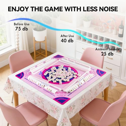 Pink Classic American Mahjong Mat 31.5" - Non-Slip Neoprene Table Cover with Carrying Bag & Rules for Cards, Poker & Games - color: Pink