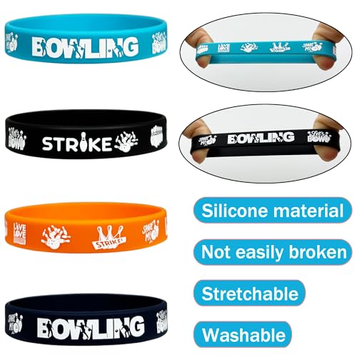 FSHANEE Bowling Themed Rubber Bracelets Bowling Party Supplies Bowling Silicone Wristbands Bowling Birthday Party Favors Gift Goodie Bag Fillers Stuff, Set of 24 Counts