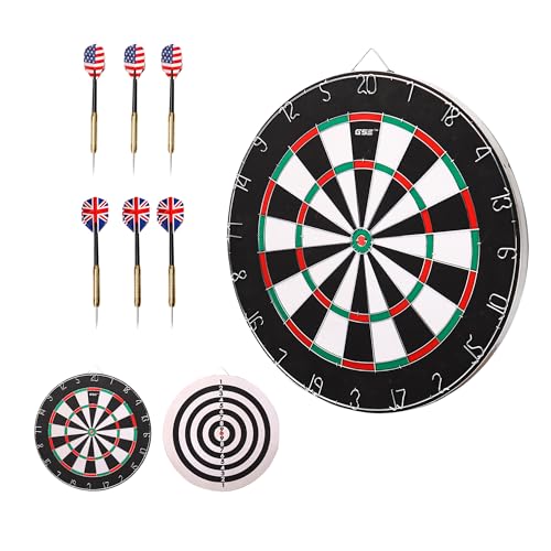 GSE Games & Sports Expert 18" Regulation Size Steel Tip Dartboard Game Set. Excellent Bristle/Sisal, Paper Baseball, Bullseye, Dart Board Game Set (Several Styles Available) - style: 2-in-1 Flocking Bullseye/Dart Board Set