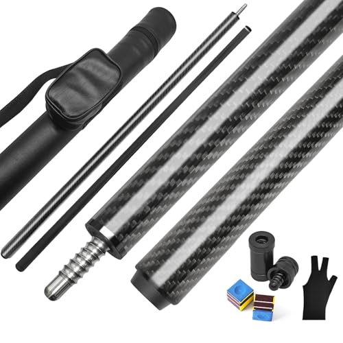 Carbon Fiber Pool Cue Stick Low Deflection Shaft Professional Billiard Cue Stick with Hard Case and Accessories,12.5mm Tip, 58",20OZ 21OZ