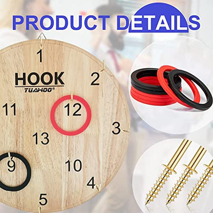 Hanging Ring Toss Game for Kids Adults Indoor Outdoor Family Fun, Wooden Board Wall Game, Hookey Ring Tossing Game for Yard, Party, Office, Backyard, 12 Inch