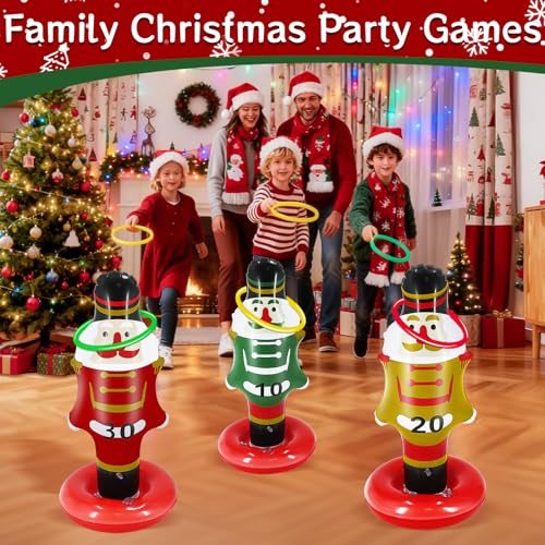 9 Pcs Christmas Ring Toss Games for Family Party Inflatable Nutcracker Ring Toss Christmas Party Decorations Xmas Activities Favor Gifts for Kids Stocking Stuffers Carnival Holiday