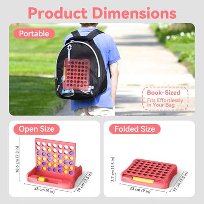 Pup Go 4 in a Row Game, Connect & Win Four in a Row Board Game, Portable 2-Player Strategy Games for Travel, Gift for Girl Age 3 4 5 6 7 8-12, Family Games Foldable Design with 6 Spare Discs Pink - color: Pink