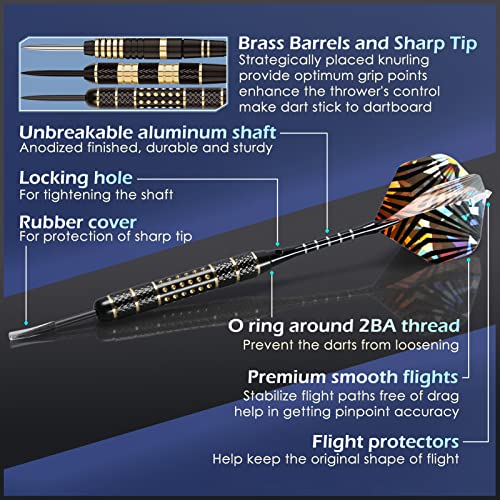 LANNEY Darts Metal Tip Set, Steel Tip Darts Set 20 Grams 24 Grams and 26 Grams Professional Darts for Dartboard with Aluminum Shafts, Brass Barrels, Extra Flights, Sharpener Tool Kit, Carrying Case