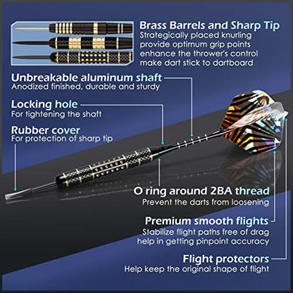 LANNEY Darts Metal Tip Set, Steel Tip Darts Set 20 Grams 24 Grams and 26 Grams Professional Darts for Dartboard with Aluminum Shafts, Brass Barrels, Extra Flights, Sharpener Tool Kit, Carrying Case