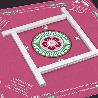 Mahjong Mat 32.4” x 32.4”, 3mm Thick Non-Slip Rubber Back Mahjong Table Mat, Noise Reduction Waterproof Mahjong Game Mat for Table, Mahjong Tile Mat for Cards, Dominoes & Board Games - color: Pink