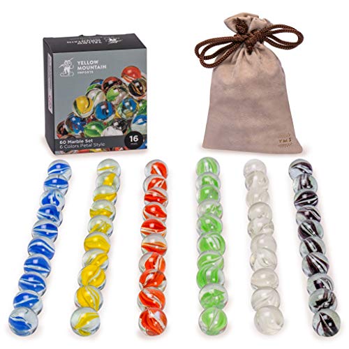 Yellow Mountain Imports 60 Pieces Translucent Chinese Checkers Glass Marbles with Petal Design - 16 Millimeters - size: 16mm(Crystal)