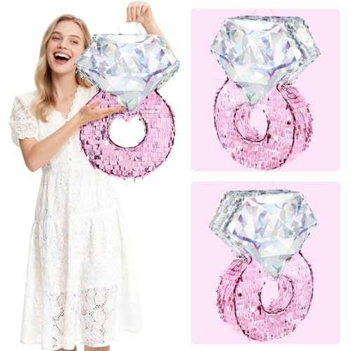 WERNNSAI Diamond Ring Piñata - Valentines Day Party Decoration Shiny Ring Piñata with Blindfold and Stick for Valentines Day Engagement Party Decoration Wedding Bachelorette Party Surprise Supplies - style: Valentines Diamond