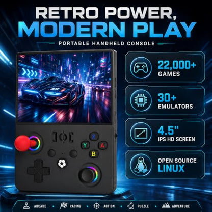 R36MAX2 Retro Handheld Game Console, 4.5-Inch 1024x768 IPS Screen, 128GB 22000+ Classic Games, Open Source Linux System, Dual Arcade Joysticks, 4000mAh Battery, Portable Case, (Purple) - color: Purple