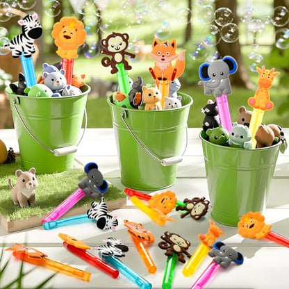Winrayk Safari Party Favors, 24Pcs Jungle Animals Mini Bubble Wands for Kids Bubbles Bulk with Detachable Topper (6 Styles & Colors), Birthday Goodie Bag Stuffer Classroom Prizes Wild One Party Favors - style: Safari