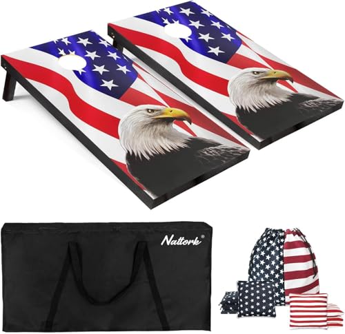 Cornhole Board Set 4x2 Regulation Size Cornhole Set with Carrying Bags & 8 Bean Bags Corn Hole Boards Bean Toss Game for Adults Family Outdoor Lawn Outside Backyard Games - color: Eagle