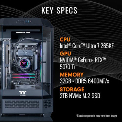 Thermaltake LCGS Reactor u2670T Gaming Desktop (Intel® Core™ Ultra 7 265KF, 32GB 6400MT/s DDR5 RGB Memory, NVIDIA GeForce® RTX 5070 Ti, 2TB NVMe M.2, WiFi, Windows 11) T3BK-B860-57T-LCS - size: 265KF, style: 5070Ti