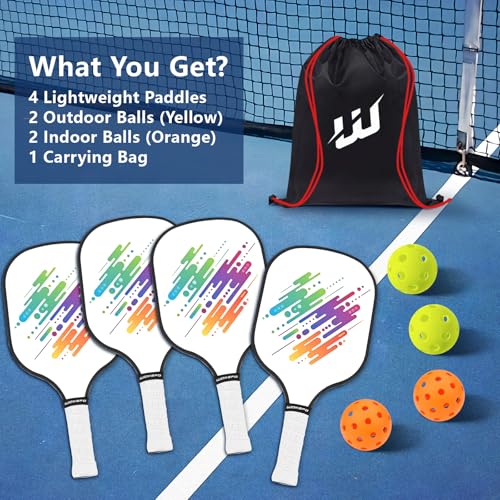 Pickleball Paddles Set of 4,USAPA Approved Friction Surface, Premium Pickleball Paddles with 4 Pack Paddles 4 Balls 1 Pickleball Bag, Pickleball Set Gift for Men and Women