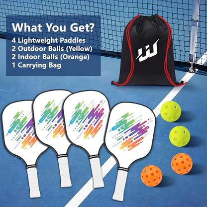 Pickleball Paddles Set of 4,USAPA Approved Friction Surface, Premium Pickleball Paddles with 4 Pack Paddles 4 Balls 1 Pickleball Bag, Pickleball Set Gift for Men and Women