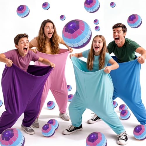 26 Pcs Granny Pants Outdoor Game Set, 4 Giant Pants with 20 Bouncy Balls & 2 Pumps Yard Funny Toss Relay Backyard Game for Adults Family Beach Party Favor - color: Neon, style: Video