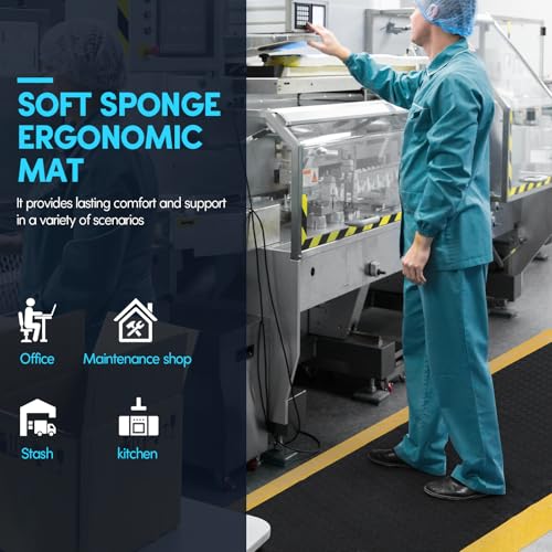 3 x 5 FT Anti Fatigue Mats Industrial 15/16 Inch Thick Soft Sponge Ergonomic Mat Durable Heavy Duty Diamond Plate Work Mat for Standing Non Slip Industrial Grade Floor Mat for Leg & Back Pain - size: 59.9"L x 36.2"W x 0.9"Th