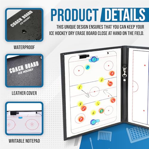 ZPU Dry Erase Coaching Board, Magnetic Coaches Clipboards, Portable Foldable Tactics Board with Dry Erase Marker Pen and Magnets – Basketball, Football, Soccer, Hockey - style: Hockey