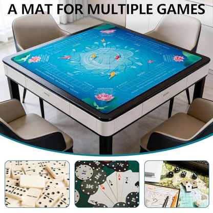 Mahjong Mat for Table,CUFURNIX 31.5''x31.5'' Non-Slip & Noise Reduction Mahjong Mat with Rules,Mah Jongg Gift with Carrying Bag for Poker,Board Games,Dominoes,Cards & Tile Games (Blue-Green) - color: Blue-green