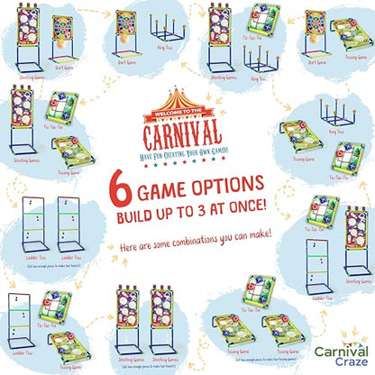 Carnival Games for Kids - Yard Games Include: Ring Toss, Beanbag, Ball Shooting Target Game, Ladder Toss, Darts Board, Tic Tac Toe, Birthday Party Activities, Portable Backyard Outdoor Games for Kids