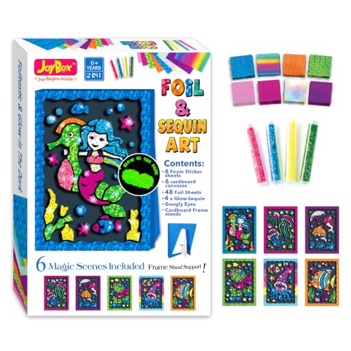 JoyBox Foil Art & Glow Sequin Art Craft Kit 2-in-1, foil Fun Art kit for Kids 6+, Luminous Day & Night Sensory Activity, Mindful Relaxing Arts & Crafts Gifts for Girls, Boys, All Ages-Mermaid Set - color: Mermaid