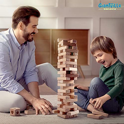 Giantville Giant Tumbling Timber Toy - Premium Pine Wood Life-Size Blocks Tower - Big Floor/Board Indoor/Outdoor Yard Game for Kids & Adults - 54-Pieces + Dice + Carry Bag - Grows to Almost 3-Feet - size: Large
