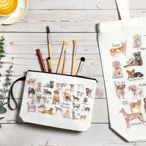 Sieral 2 Pcs Animal Lover Bag Gift for Women Travel Canvas Tote Portable Zipper Pouch Canvas Reusable Grocery Tote - style: Dog