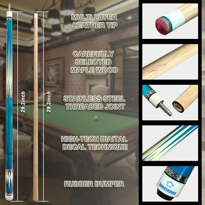 HomeSeason Pool Cue Stick 58inch 18oz-21oz 12.5mm Tip Professional Billiard Canadian Maple Wood 2-Piece Combination Cues Sticks - color: 19oz