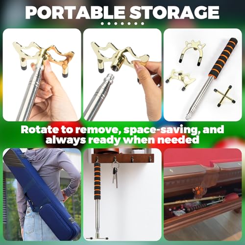Pool Bridge Stick, Professional Retractable Pool Cue Bridge with Removable Brass Bridge Head, Free Adjustment for Multi-Angle Shots, Easy to Use and Storage, Essential Pool Table Accessories - style: Low+Cross+ High Bridge Head
