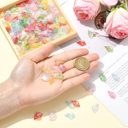 Stiesy 400Pcs Leaf Charms Transparent Iridescent Acrylic Leaves Dangle Charms Pendants Bulk for Necklace Bracelet Earring Jewelry Making Supplies DIY Craft Mixed Color - color: Iridescent Leaf-400pcs
