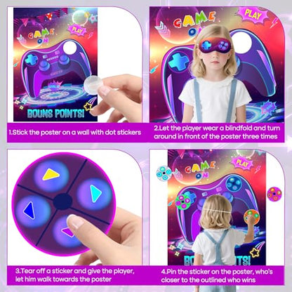 PLULON Pin The Button on The Video Game Party Game Kids Birthday Big Poster with Controller Button Stickers for Classroom Party Favors Decorations Boys Birthday Playing Party Supplies - style: Video Game
