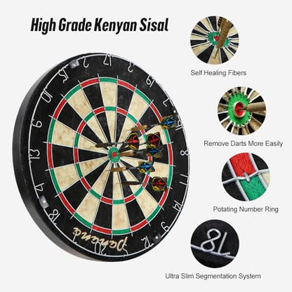 Panana Steel Tip Dartboard Set with 6 Professional Steel Tip Darts, Bristle Dart Round Board Indoor Family Game