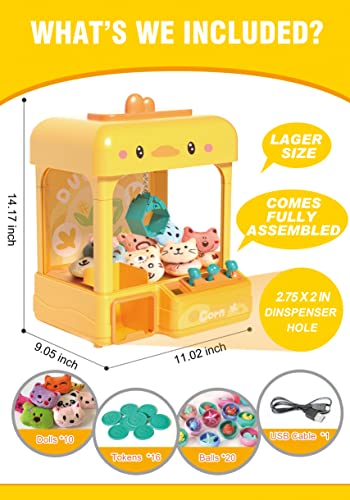 cxjoigxi Large Claw Machine for Kids Adults with Prizes, Adjustable Sound & Light, Mini Vending Machine, Electronic Arcade Crane Game, Candy Dispenser Toy for Girls Boys Birthday Gifts, Duck
