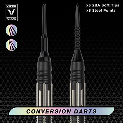 Viper Black Flux 90% Tungsten Conversion Darts, Professional Darts Steel Tip and Soft Tip Dart Set for Sisal and Electronic Dartboards, 20 Grams - color: Black/Silver