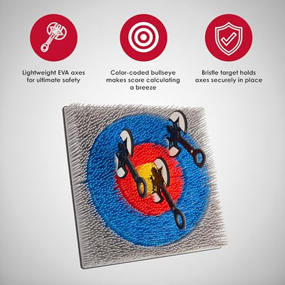 Jumbl Wall-Mounted Axe Throwing Game Set with Bristle Target and 3 Foam Axes, Indoor Safe Play for Adults, Teens, and Kids, Game Room Wall Decor for Basements, Man Caves, Bars, and Family Game Nights
