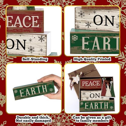 Lineshading 4 Pcs Christmas Table Decoration Wooden Christmas Tree Sign Winter Tiered Tray Decor Decorative Red Green and White Tree Block Signs Xmas Table Centerpiece Farmhouse Decor for Home Kitchen - style: Christmas Tree