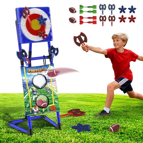 VATOS 2-in-1 Axe & Football Throwing Game Set, Bristle Axe Toss Target with 16 pcs Safe Darts, Portable Outdoor & Indoor Backyard Games for Teens and Adults, Lawn Carnival, Camping Party Toy Gift