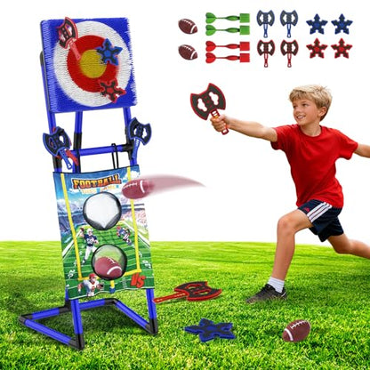 VATOS 2-in-1 Axe & Football Throwing Game Set, Bristle Axe Toss Target with 16 pcs Safe Darts, Portable Outdoor & Indoor Backyard Games for Teens and Adults, Lawn Carnival, Camping Party Toy Gift