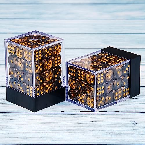36 of Pack 12MM 6 Sided Dice Set,Two Colours D6 Game Dice Set, 6 Sided Standard Dices for Yahtzee, Bunco,with Portable Plastic Box(Golden+Black) - color: Golden Black Swirl