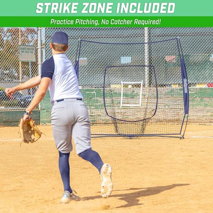 GoSports 7 x 7 ft Baseball & Softball Nets - Available in Team Colors - Batting & Pitching Net with Strike Zone - color: Navy