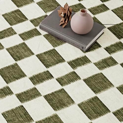 EVERGRACE Checkered Plaid Area Rug 2x6, Soft Christmas Faux Wool Rugs Washable Anti Slip Rugs Long Runner Carpet for Entryway Bedroom Living Room Hallway Kitchen and Laundry, Olive Green - color: Olive Green, size: 2' x 6' (Runner)