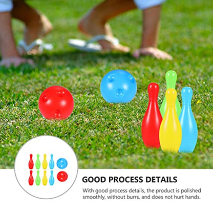 Toddmomy Indoor Children Bowling Toys Set with 10 Plastic Pins and 2 Bowling Balls for Family Play and Motor Skill Development