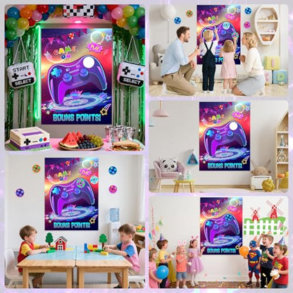PLULON Pin The Button on The Video Game Party Game Kids Birthday Big Poster with Controller Button Stickers for Classroom Party Favors Decorations Boys Birthday Playing Party Supplies - style: Video Game