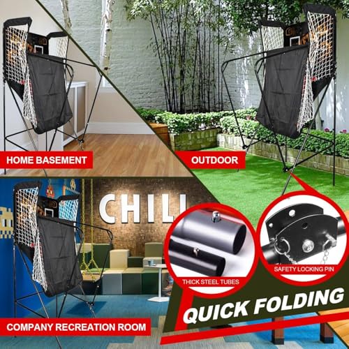 Basketball Arcade Game,Electronic Scoring Dual Shot Arcade Basketball,Folding Double Basketball Shooting Machine (A) - color: A