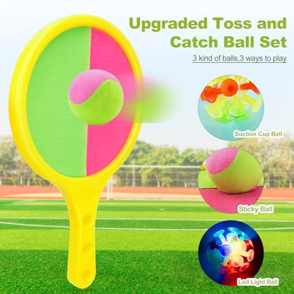 Toss and Catch Game for Kids: Toss and Catch Balls Set of 2 - Outdoor Catching Ball Paddle Toys for Ages 3+ Beach Paddle Ball Sets for Yard, Backyard, Summer - style: 4Paddles+6Balls