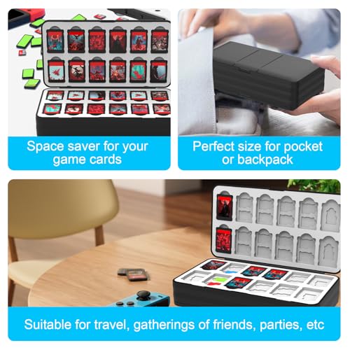 QuoLumPIA 96 Game Case - for Nintendo Switch 2/OLED/Lite Cartridge storage with 96 Game Card Slots & 160 Micro SD Card Slots, Black, Hard Shell, Silicone Lining, Magnetic snap, Travel, Gift, Party - size: 96