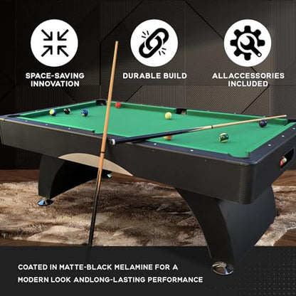 Billiards Table，7 FT Pool Table with Premium Accessories, Durable Matte-Black Finish, and Heavy Duty Legs for Modern Adult Rrec Room Family Game Room - color: Black+Green