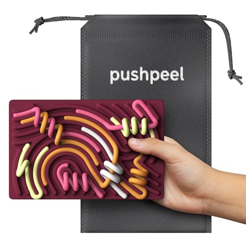 Pushpeel Sensory Activity Board: Silicone Fidget Toy for Calming, Stress, Anxiety, ADHD & Autism | Silent, No Mess | Kids 3+ & Adults | Includes Portable Travel Bag & 11 Strings - color: Berry