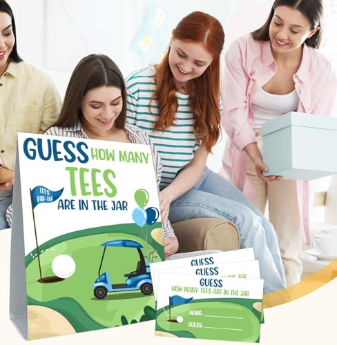 Golf Brithday Decorations,Golf Theme Birthday Party Games, Guess How Many GolfsTees are in the Jar, 50 Cards and Sign,Suite for Birthday Party Bridal Shower Wedding Activities - size: golf