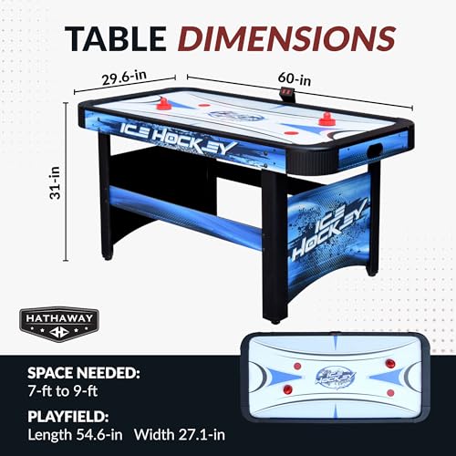 Hathaway Face-Off 5-Foot Air Hockey Game Table for Family Game Rooms with Electronic Scoring, Free Pucks & Strikers
